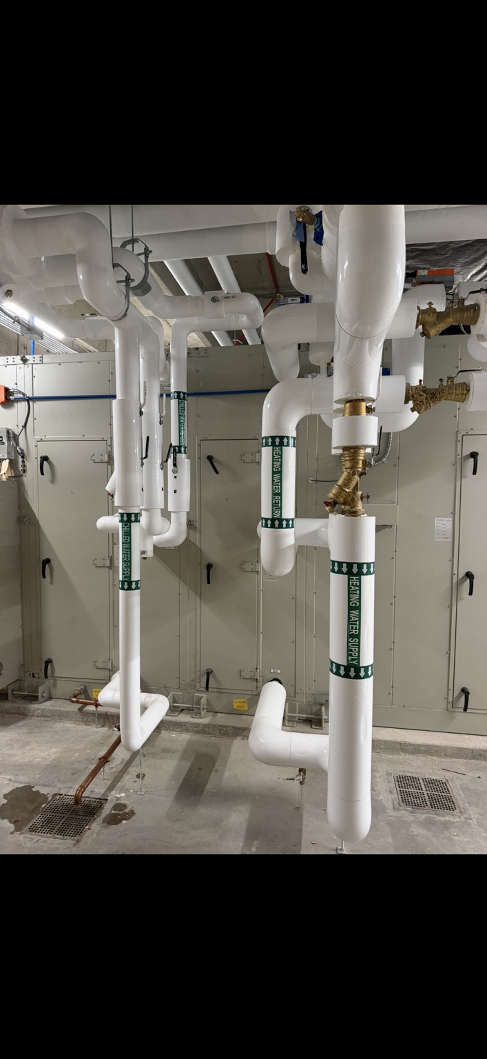 Commercial hydronic piping installation by E&J Plumbing